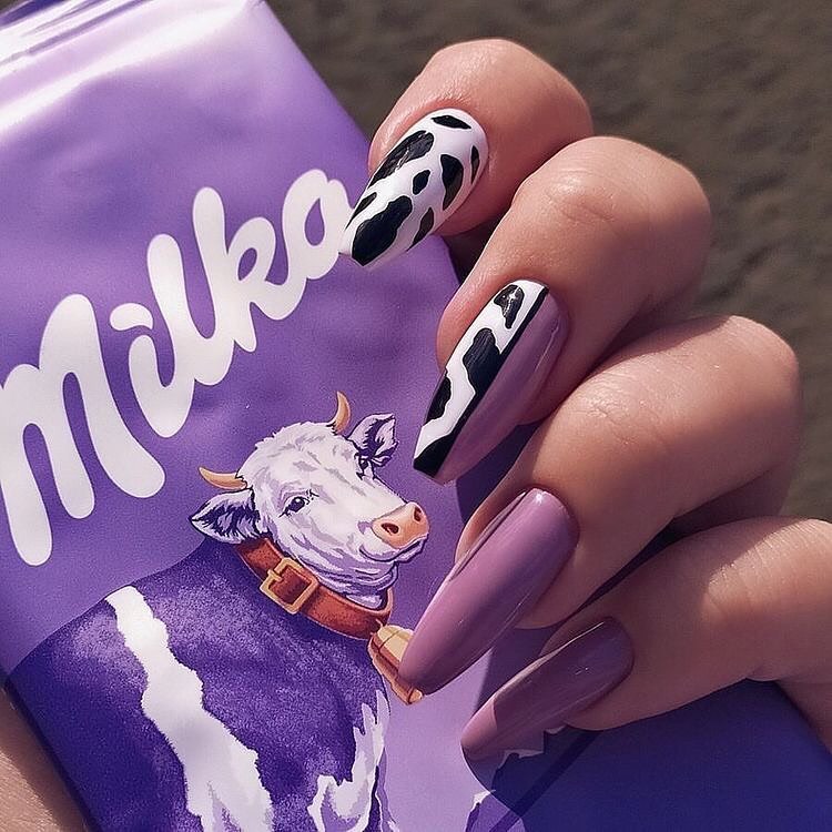 cow pattern acrylic nails